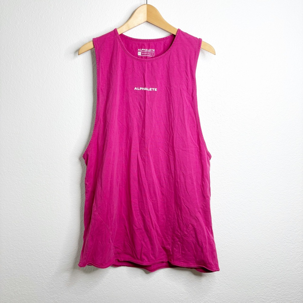Alphalete Mens XL Performance Fit‎ Cut-Off Tank Top Magenta Pink Sleeveless Gym